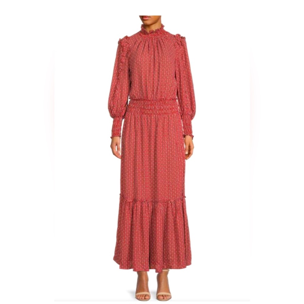 Max Studio Printed Smock Waist Dress, Medium